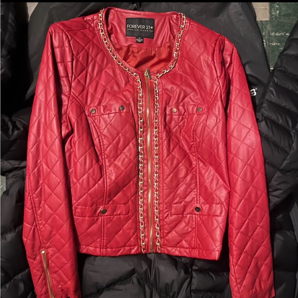 Red quilted leather jacket with gold hardware - Picture 1 of 1